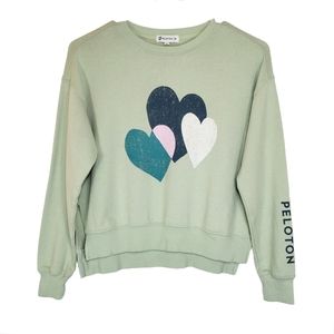 Peloton Girls Heart Graphic Sweatshirt Size Medium Mint Dusty Green